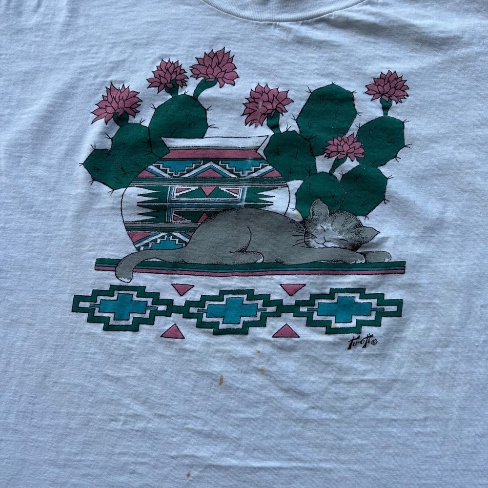 Vintage Power-T Cat Cactus T Shirt White XL Southwestern Graphic Desert USA Made - Picture 3 of 5